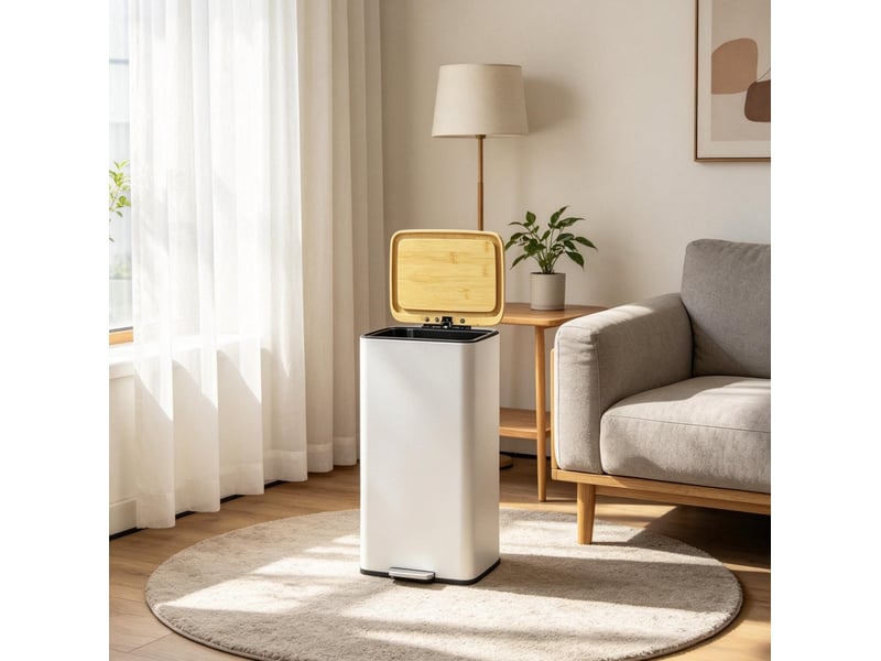  Poubelle de cuisine à pédale 20 l avec couvercle bambou evryae  - Conforama D