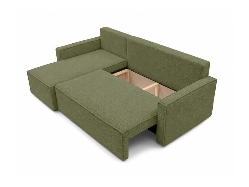  Farah - canapé d'angle reversible convertible 4 places accoudoirs slim en bouclettes texturées  - Conforama D
