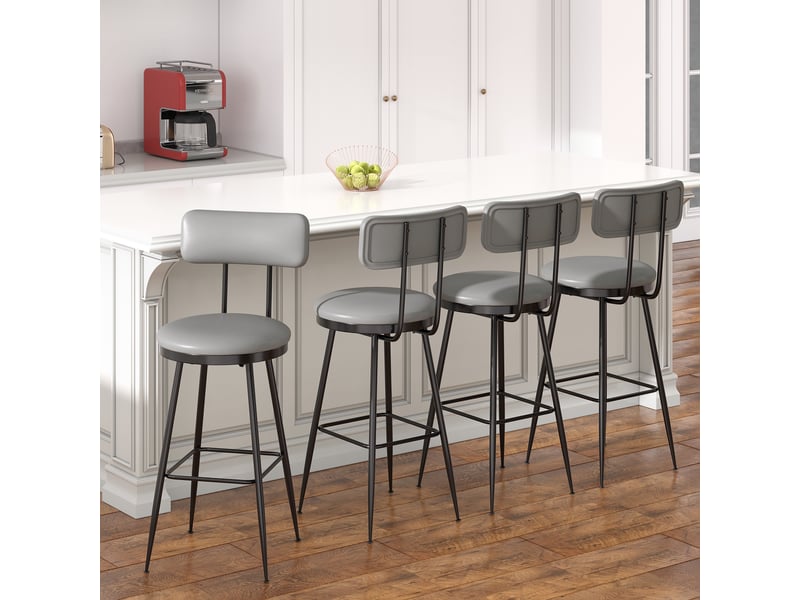  Lot de 4 tabourets de bar - 38x39.7x85.5cm - chaises de bar industrielles vintage en cuir pu - gris foncé  - Conforama C