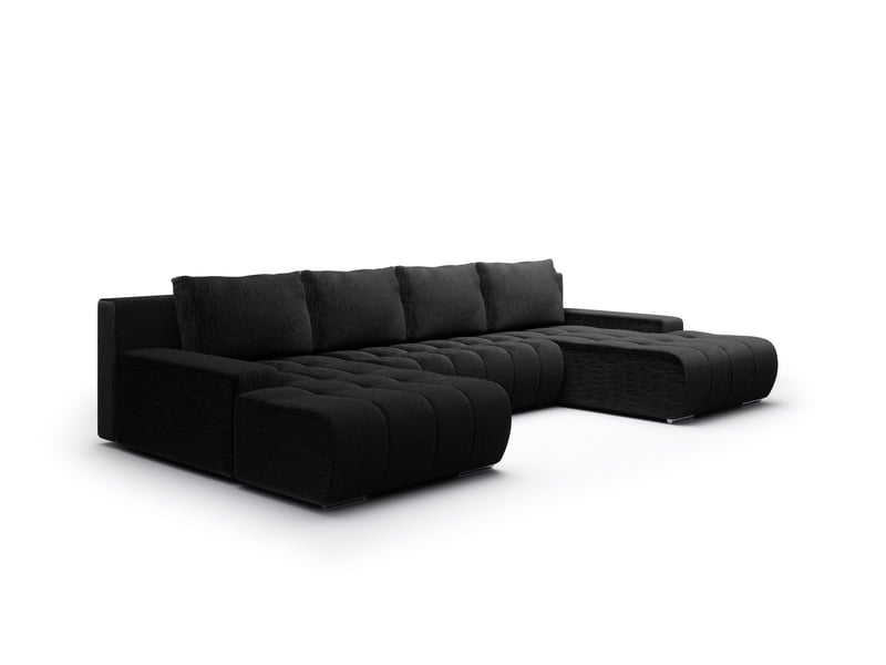  Canapé d'angle convertible velutti u velours côtelé poso noir, forme u avec coffre  - Conforama A