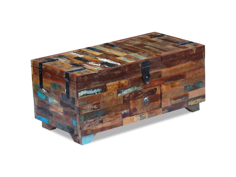 Table basse coffre bois de récupération massif 80x40x35 cm  - Conforama A