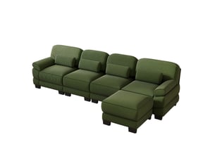 Canapé modulable en l 4 places 336x161x94 cm, combinaison flexible, assise profonde, avec pouf, tissu côtelé, vert