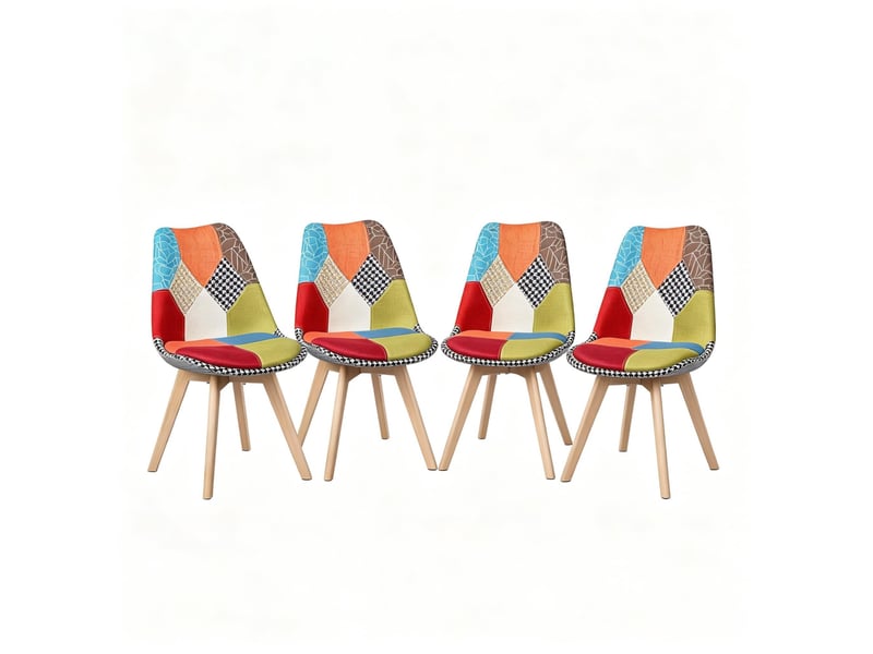 Lot de 4 chaises de salle à manger multicolores en tissu en lin avec pieds en bois - Conforama A