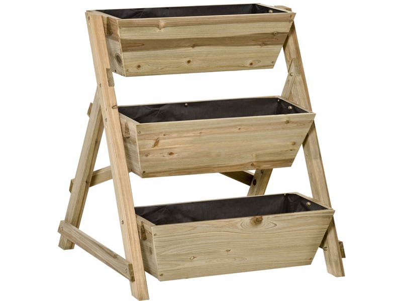 Jardinière enfente à 3 niveaux 71x61x77 cm – naturel – 3 bacs drainants avec feutre de protection - Conforama A