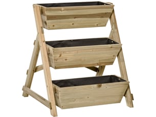 Jardinière enfente à 3 niveaux 71x61x77 cm – naturel – 3 bacs drainants avec feutre de protection