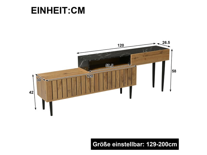  Meuble tv moderne 129 cm effet marbre et bois avec pieds en fer pour écrans 40-49 pouces  - Conforama C