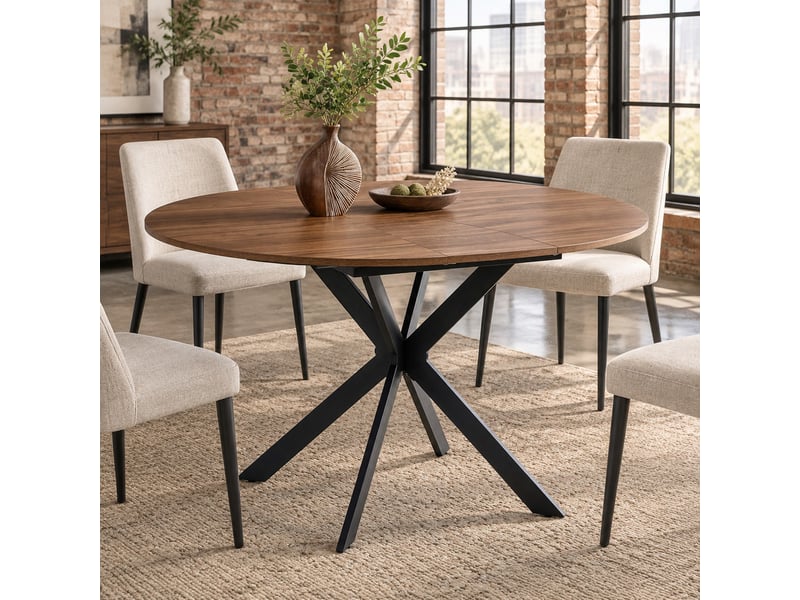  Table de salle à manger extensible 4 à 6 personnes en mdf et métal 137×137×76 cm noyer et noir  - Conforama B