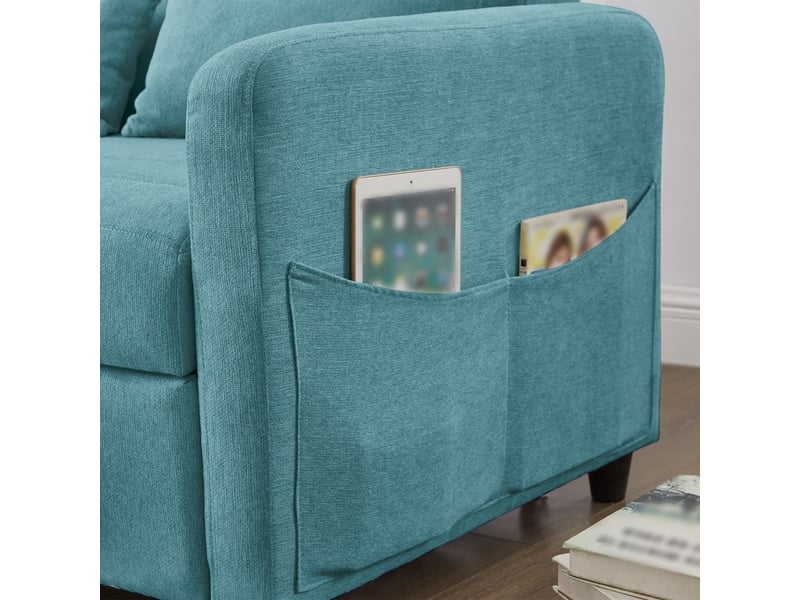  Canapé convertible 2 places extensible design contemporain bleu antique tissu lin coton dossier réglable  - Conforama W