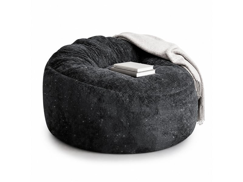  Fauteuil pouf à dossier haut incurvé et assise profonde pour salon et chambre, en flanelle noire, 50×41×31 cm  - Conforama A