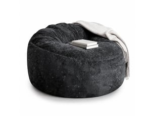 Fauteuil pouf à dossier haut incurvé et assise profonde pour salon et chambre, en flanelle noire, 50×41×31 cm
