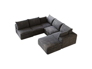 Grand canapé nuage en velours côtelé 6 places gris foncé, design double couche avec housse amovible, 260x250cm, confort optimal pour le salon.