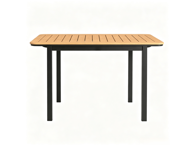 Table de jardin 127 x 70 x 75 cm marron, métal et plastique, plateau composite à lames pour 6 personnes - Conforama A
