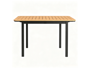 Table de jardin 127 x 70 x 75 cm marron, métal et plastique, plateau composite à lames pour 6 personnes