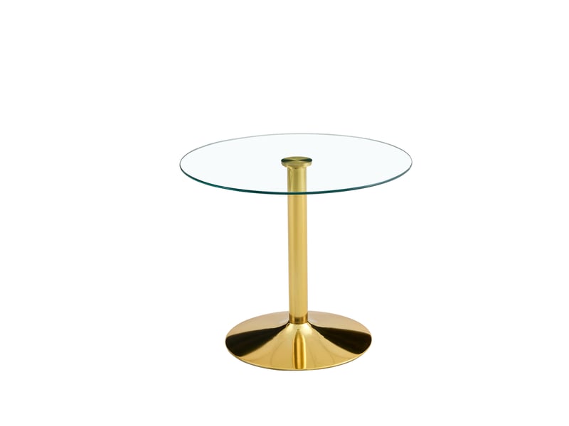  Table de bar ronde en verre trempé 85 cm, pied en métal doré, hauteur 76 cm  - Conforama A