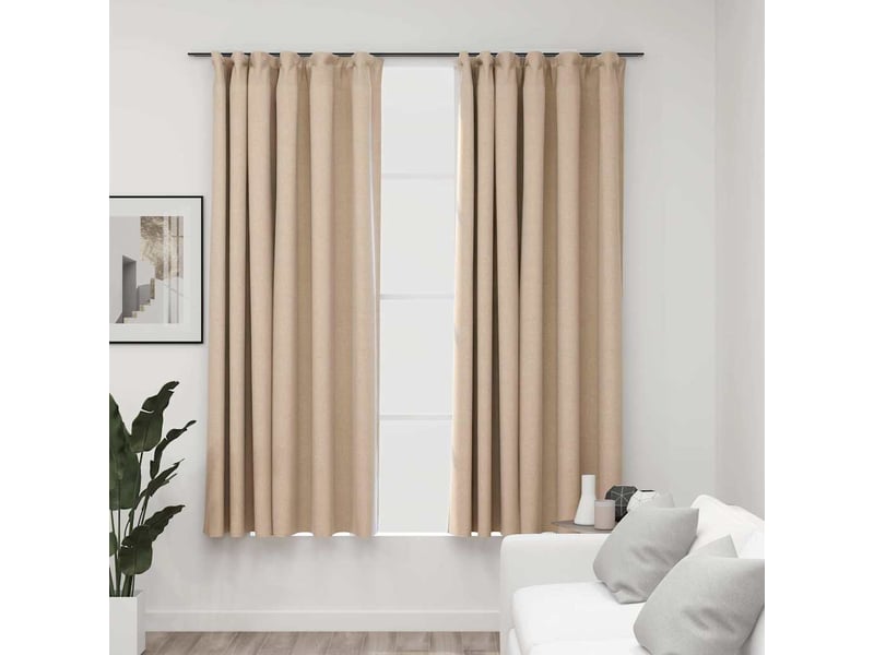  Lot de 2 rideaux occultants, rideaux black-out aspect lin et crochets beige 140x175cm cf44539  - Conforama B