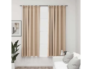 Lot de 2 rideaux occultants, rideaux black-out aspect lin et crochets beige 140x175cm cf44539