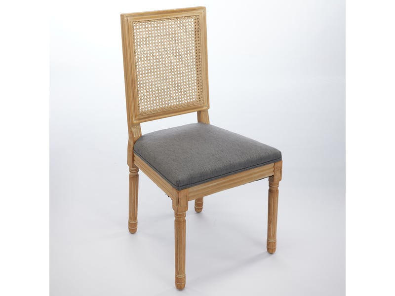  Lot de 2 chaises de salle à manger lora style campagne française en bois massif, rotin tressé et lin vintage  - Conforama D