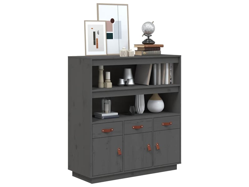  Buffet haut - bahut - meuble de rangement gris 100x40x108,5 cm bois massif de pin  - Conforama D