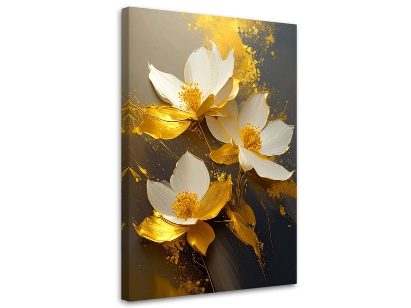  Tableau moderne, magnolias blancs aux accents dorés sur fond sombre 70x100 1312609812 - Conforama A