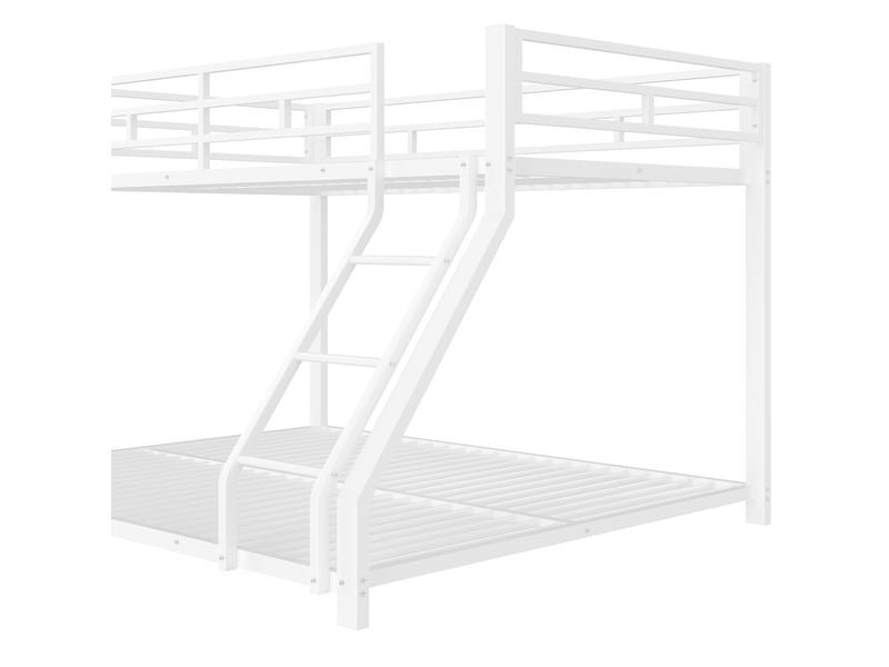  Lit superposé enfant 200×90 cm et 200×140 cm avec échelle et garde-corps, sans matelas, en métal blanc  - Conforama E