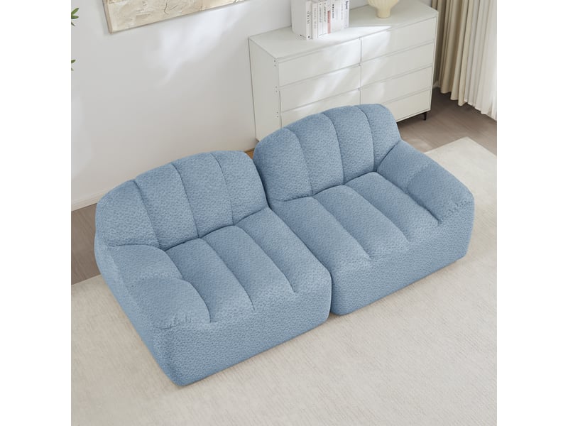 Canapé modulaire d'angle sans montage avec assise large et dossier ergonomique en fleece granuleux bleu - Conforama D