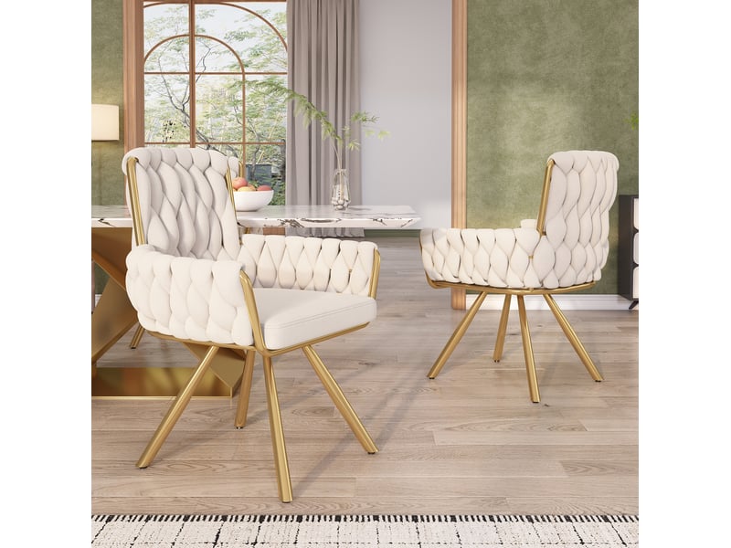  Chaise de salle à manger lot de 4 pivotante à 360 degrés avec accoudoirs et dossier haut en velours beige  - Conforama E