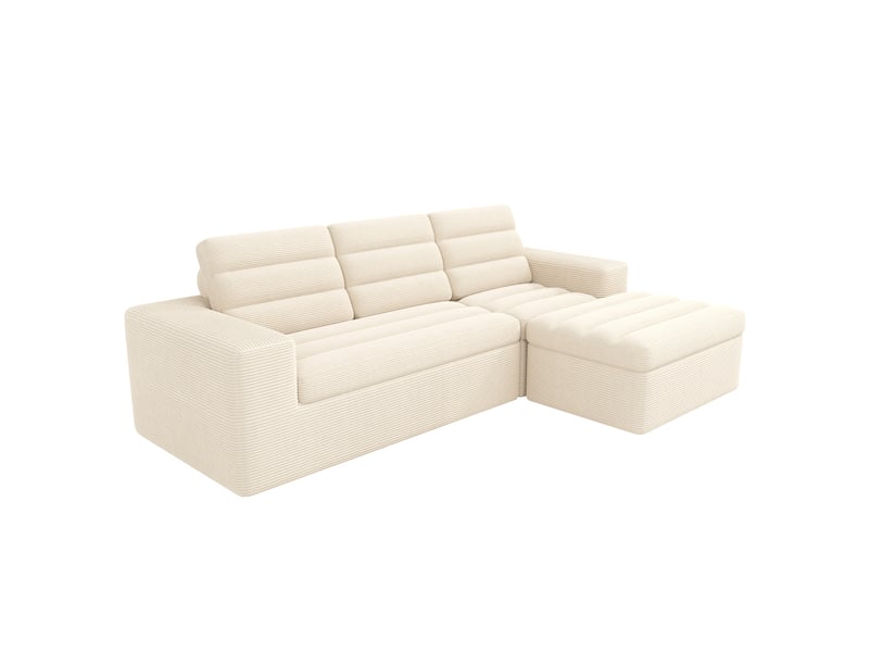Canapé d’angle modulable l sans cadre 253 x 161 x 89 cm, canapé nuage convertible, combinaison libre, assise moelleuse, tissu velours côtelé - beige - Conforama A