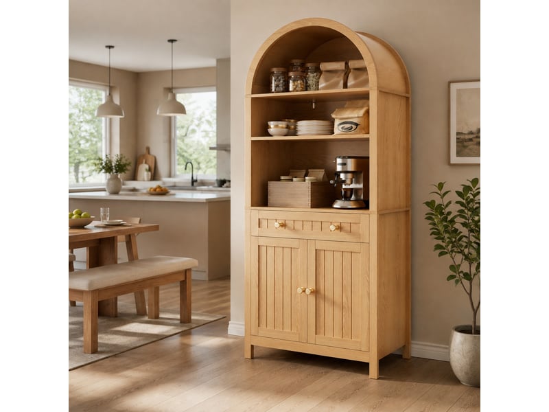 Armoire haute en mdf 2 portes, tiroir et 3 niches à épices pour cuisine 76×40×180 cm naturel - Conforama B