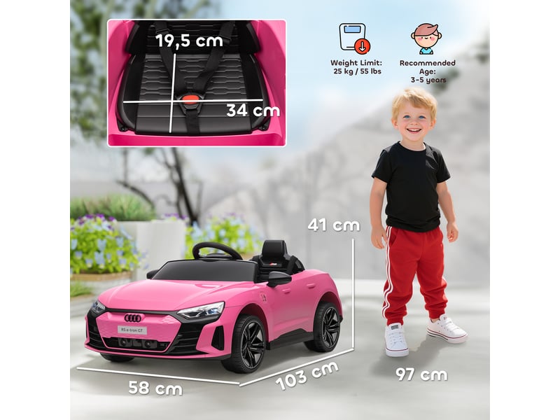  Voiture véhicule électrique enfant 12 v - télécommande parentale - effets sonores, lumineux - audi rs e-tron gt rose  - Conforama E