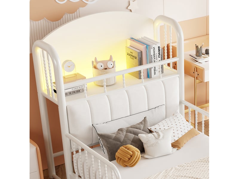  Lit enfant 90x200 cm en métal avec barrières de sécurité, rangement et led blanc chicfurn  - Conforama E