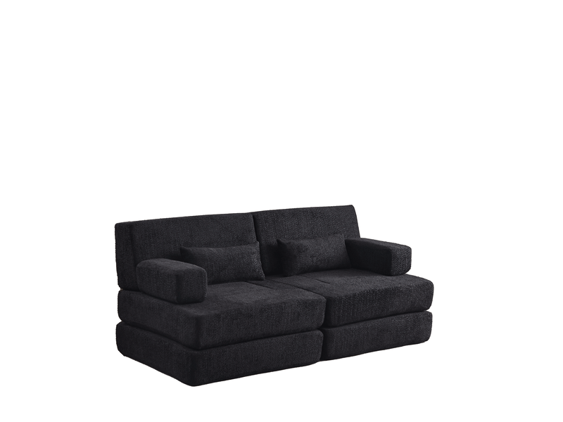Canapé convertible 2 places en chenille-2 en 1 modulable pliable-lit d'appoint-cadre métal-compressé-noir - Conforama A