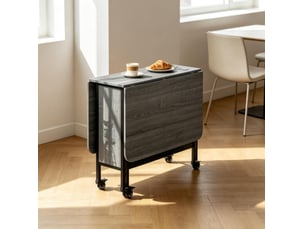 Table à manger pliante mobile à roulettes avec étagère, 130 x 80 cm, grise
