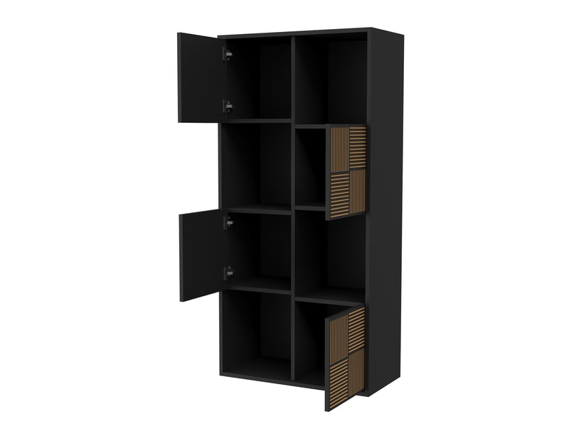  Bibliothèque - 125 x 30 x 60 cm - blanc ivoire - meuble de rangement avec portes à effet lattes et niches - meuble tv ou étagère polyvalent  - Conforama E
