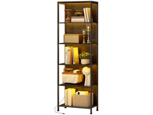 Bibliothèque étagère de rangement à 5 niveaux avec éclairage led 7 couleurs, structure en acier, 60 x 30 x 179 cm, noir