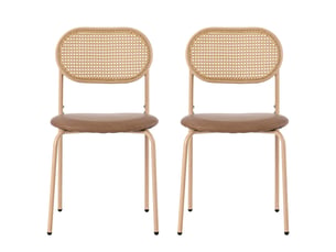 Lot de 2 chaises de salle à manger,46x40x80 cm,avec dossier en rotin,pu,marron