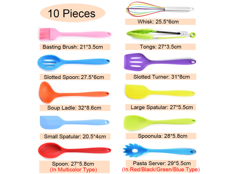  Ensemble d'ustensiles de cuisine noirs (10 pièces): les spatules et les cuillères sont résistantes à la chaleur et faciles à nettoyer  - Conforama E