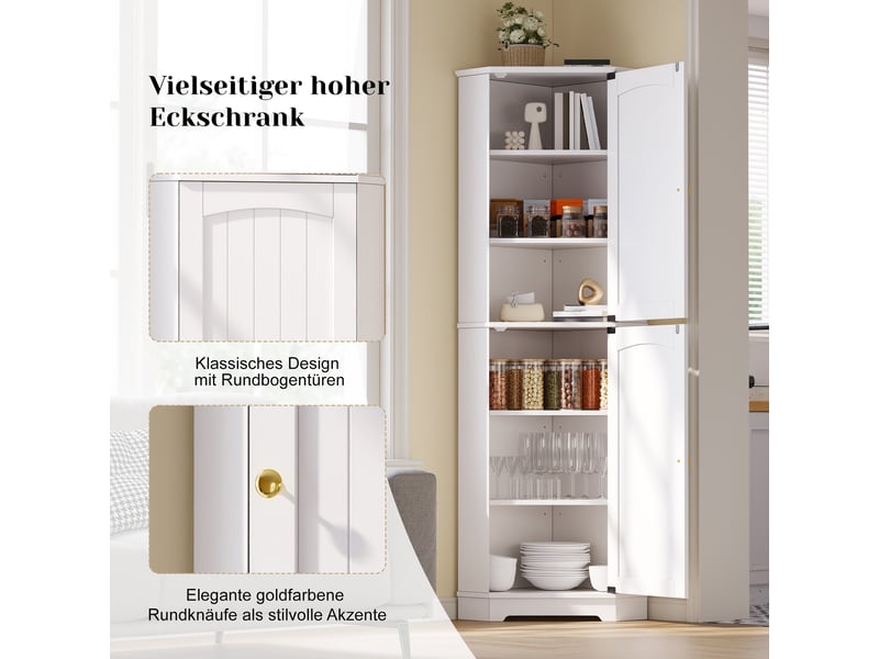 Buffet de cuisine 2 portes 42x42x166 cm - meuble d'angle avec étagères réglables et fixation anti-basculement - blanc - Conforama R