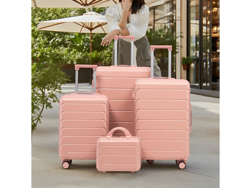 Set de 4 valises rigides,avec serrure à code et roues pivotantes,abs,roses - Conforama B