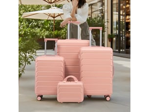 Set de 4 valises rigides,avec serrure à code et roues pivotantes,abs,roses