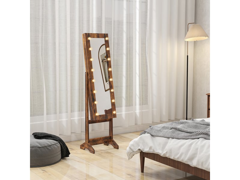  Armoire à bijoux armoire de rangement sur pieds boîte à bijoux avec miroir multi-rangements éclairage led brun rustique  - Conforama W