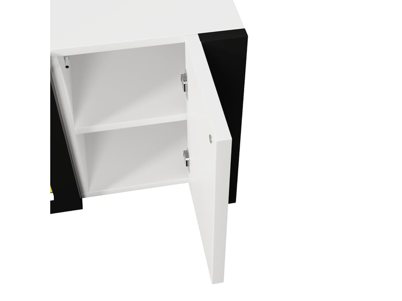 Meuble tv avec cheminée électrique 165 cm blanc brillant et noir effet flamme sans chauffage - Conforama E