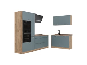 Vicco cuisine en angle, bleu-grischêne doré, 230 x 120 cm plan de travail chêne doré