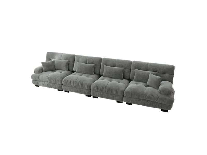  Canapé droit, canapés 4 places confortables avec assise profonde, chenille, gris  - Conforama E