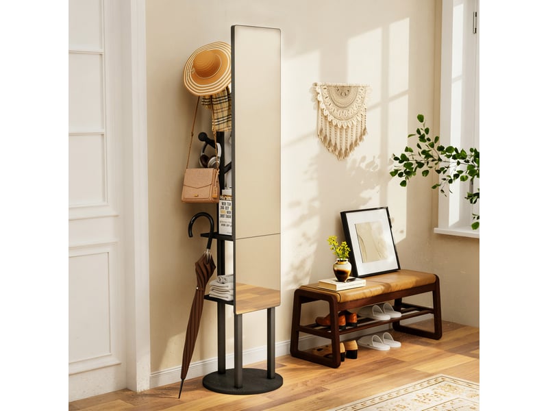  Miroir porte-manteau pivotant 360° 40x174 cm, meuble entrée, gain de place, meuble chambre et salon, métal et pb, noir  - Conforama B
