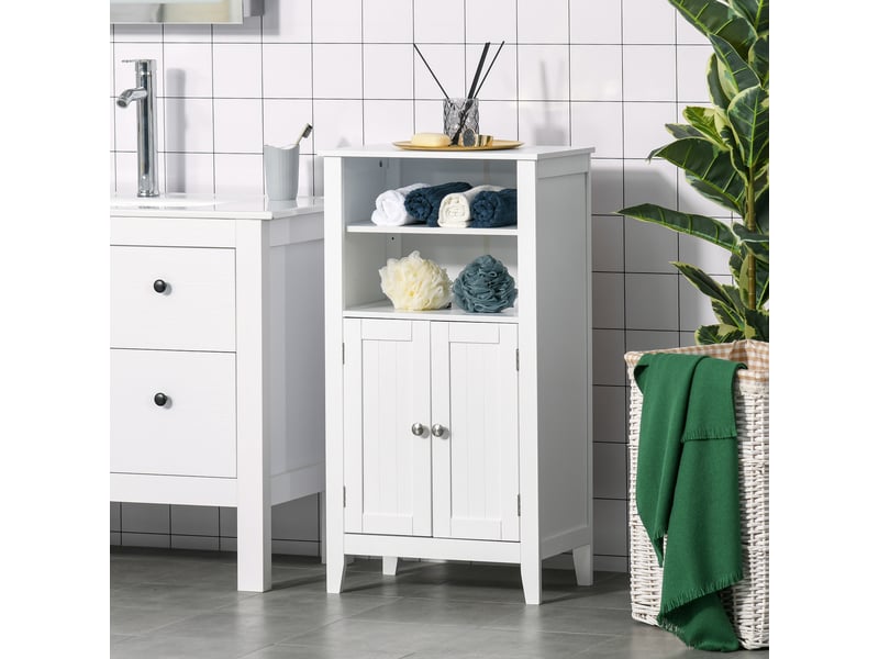 Meuble de salle de bain avec étagères réglables et 2 portes, meuble de salle de bain multifonctionnel en bois, blanc, 50 x 30 x 93 cm - Conforama B