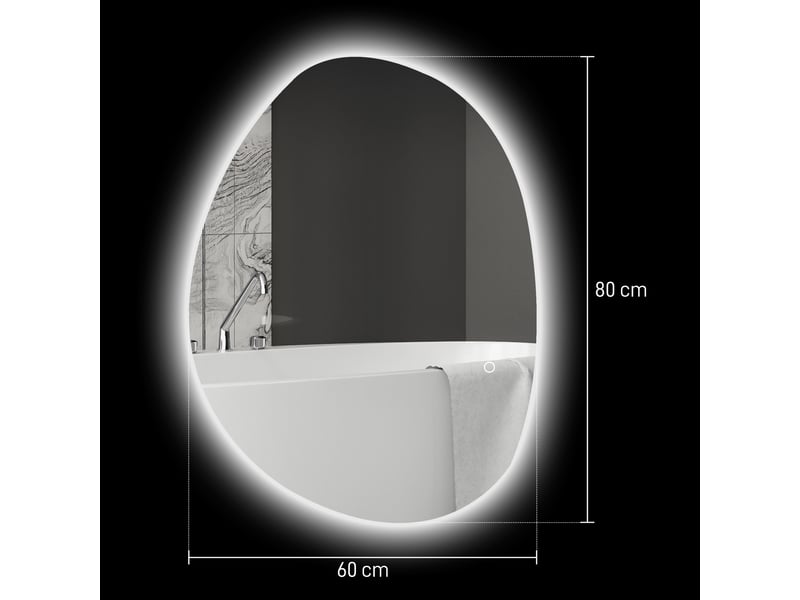  Miroir salle de bain avec éclairage led 80 x 60 cm, miroir lumineux mural avec antibuée, mémoire, ip44, argenté  - Conforama C