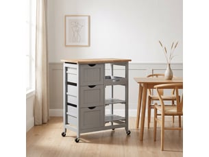 Chariot desserte de cuisine à roulettes plan de travail en bois 3 tiroirs et 1 plateau amovible 67 x 37 x 85,5 cm gris