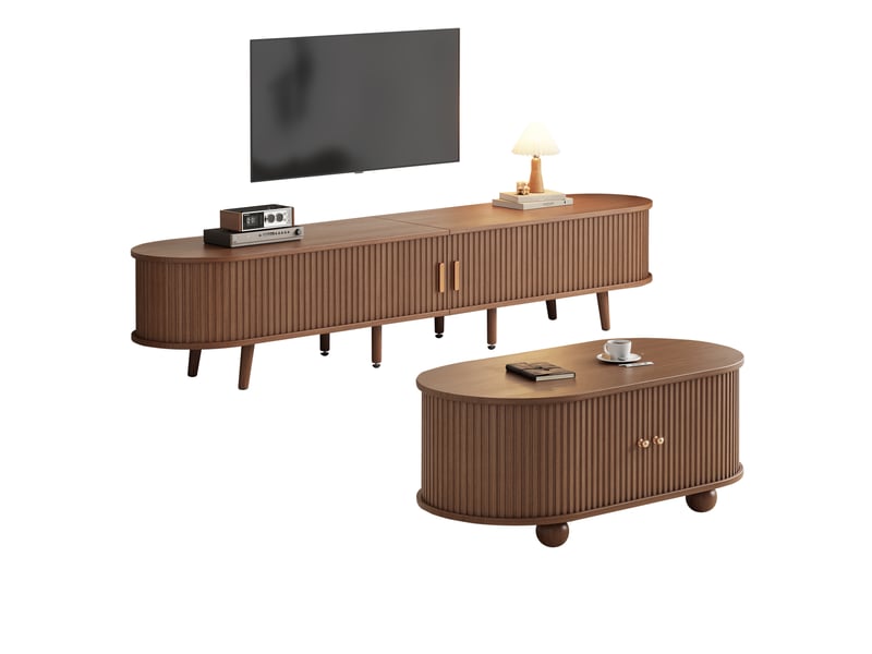  Ensemble salon meuble tv et table basse couleur noyer en mdf  - Conforama R