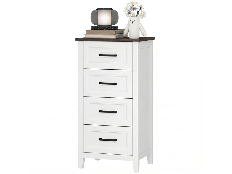  Commode à 4 tiroirs pour chambre et salon, en bois, 45 x 35 x 87 cm, blanc et marron  - Conforama B