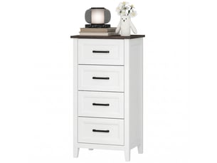 Commode à 4 tiroirs pour chambre et salon, en bois, 45 x 35 x 87 cm, blanc et marron